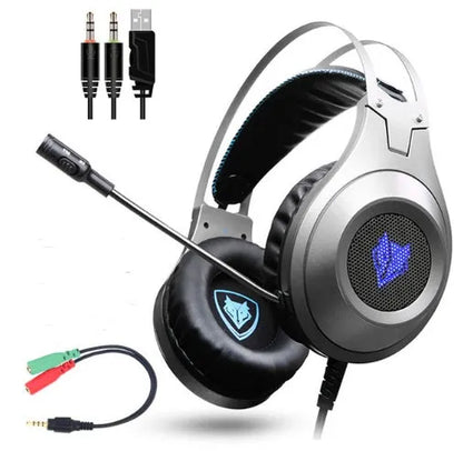 NUBWO N2 black and silver over-ear gaming headset with microphone and volume control.