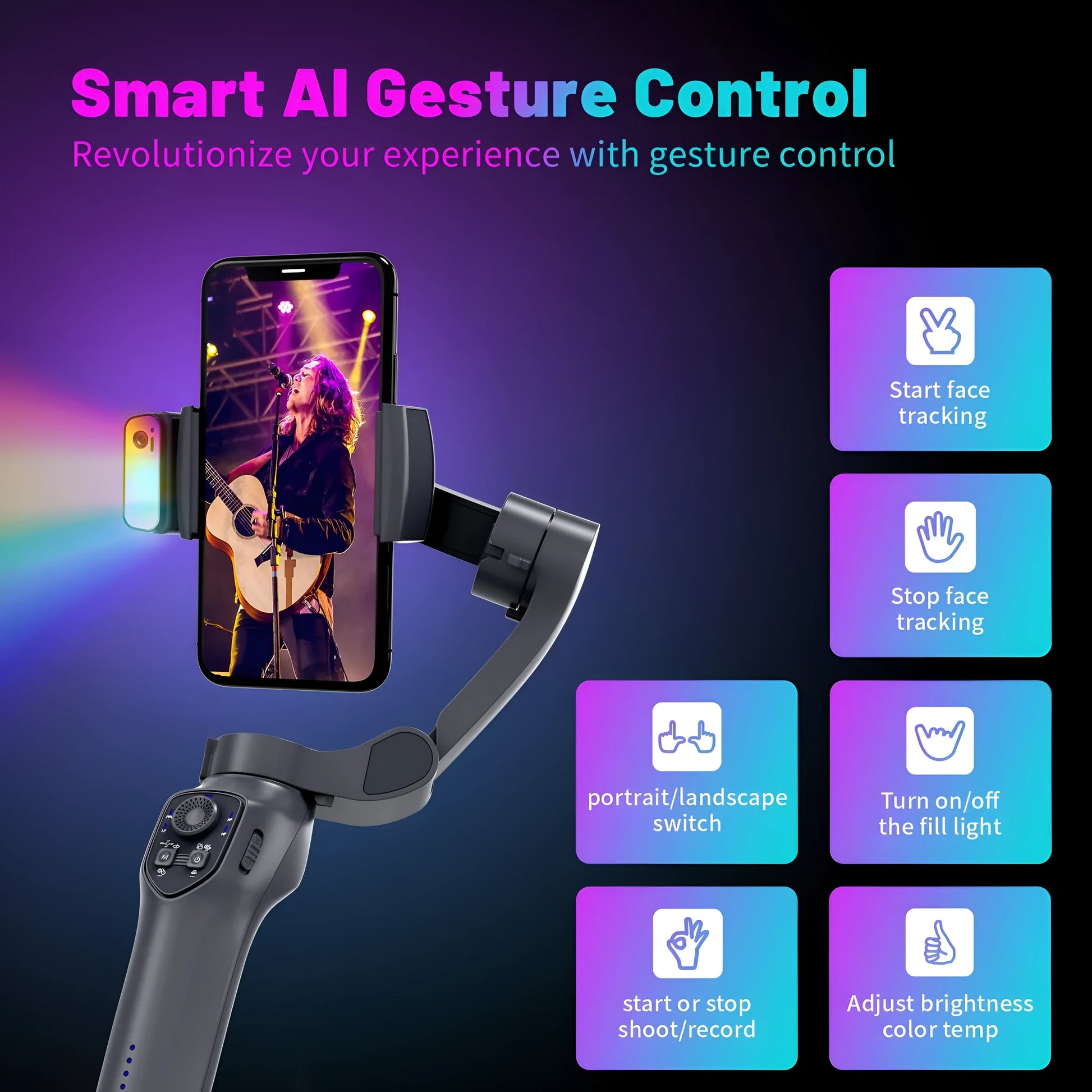 L7Cpro gun colour handheld smartphone gimbal stabiliser shown folded and extended on a table