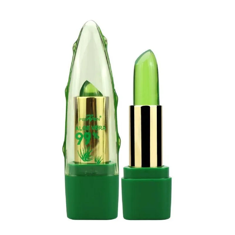Aloe vera gel lipstick colour changing moisturising lip gloss with anti-drying desalination fine-grain formula for long-lasting hydration and smooth balm application, suitable for all ages and easy to carry