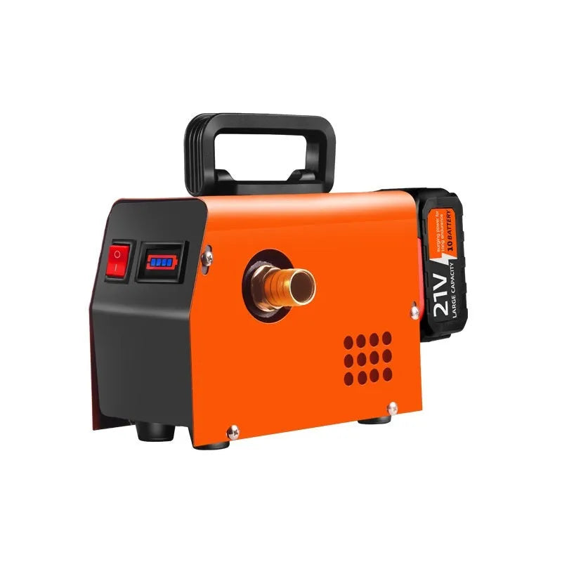 Portable rechargeable lithium battery oil well pump with aluminium alloy body, 5-power saving core, includes diesel engine, US plug charger, metal interfaces and laryngeal cuffs for mobile fluid transfer