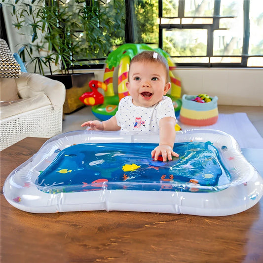 66x50cm children's inflatable water cushion in blue with cartoon patterns, PVC material, compact 15cm packaging