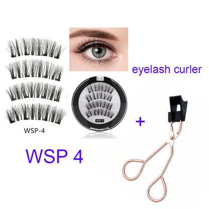 Four magnet false eyelashes in imported fibre with hand made construction and optional eyelash curler