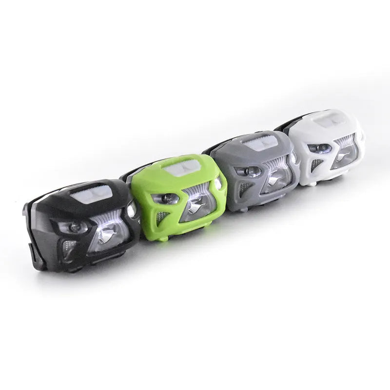 Black waterproof LED head-mounted sensor headlight with adjustable webbing headband