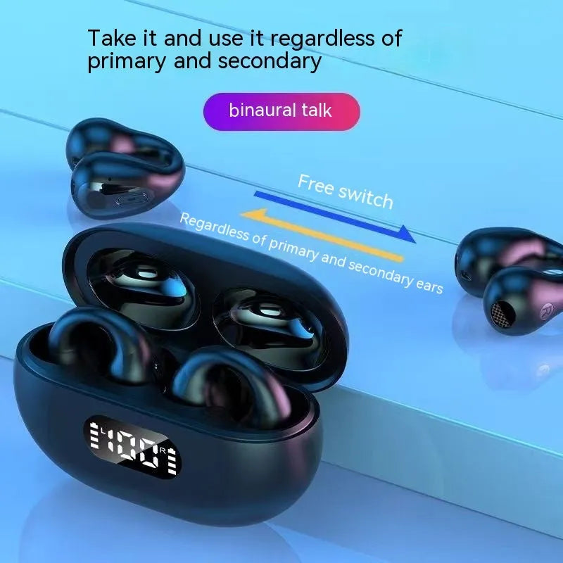 Non-in-ear clip wireless Bluetooth headset in black or white with air conduction, ear hook and Jerry chip