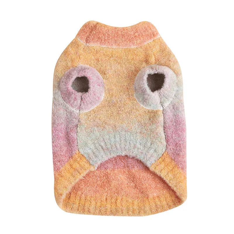 Rainbow circle pattern dopamine style pet sweater for dogs and cats in wool acrylic blend