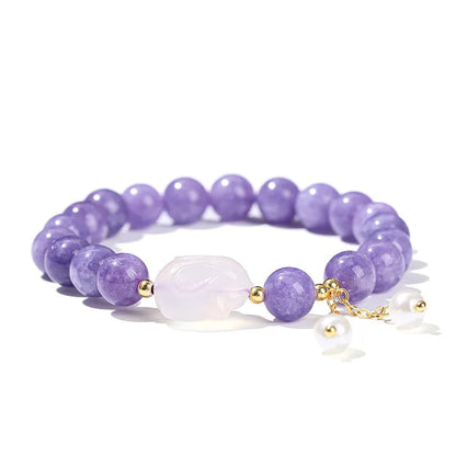 Purple aquamarine chalcedony and agate rabbit bracelet with geometric design and round elements