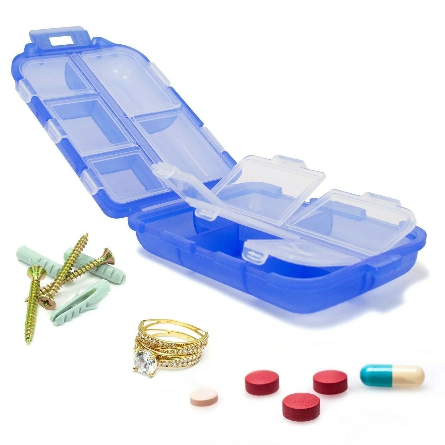 10-Grid Moisture-Proof Travel Pill Organizer in various colors