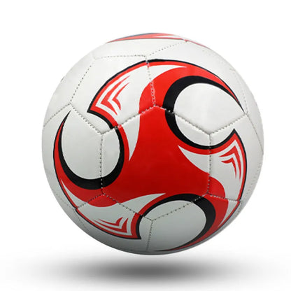 PVC machine-seam training football shown in red whirlwind colour design for size 4.