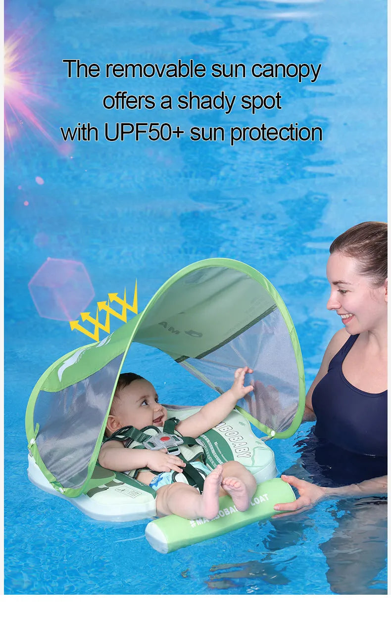 Baby inflatable swimming ring with dinosaur design and sun shade for children 3-24 months