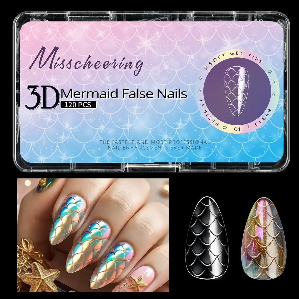 3D scale long shaping nail tips in Frigate Box with 120 or 140 pieces for nail extensions