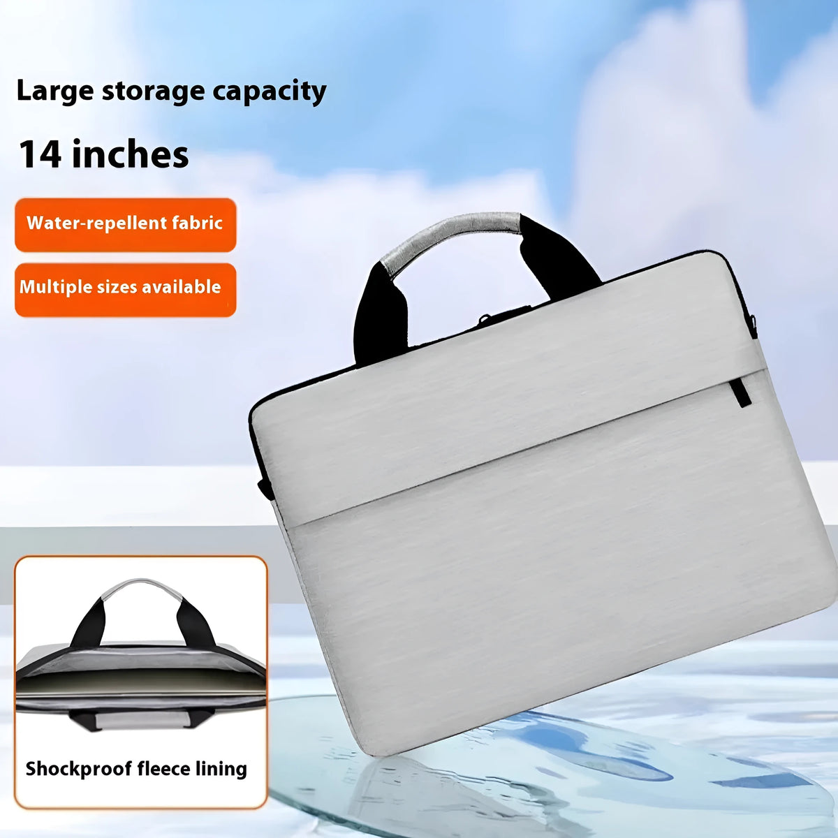 Grey Oxford cloth laptop bag for 16-inch devices, showing solid colour and sewing thread details.