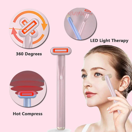 360 Degrees Rotary Eye Massage Wand with red LED light therapy and therapeutic warmth