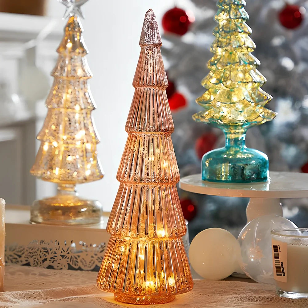 Borosilicate glass Christmas tree decoration with geometric shape and glitter accents
