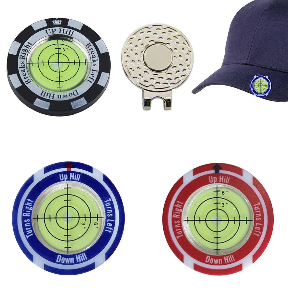 Golf hat clip level measurement tool with position mark green indicator in six colour shell options