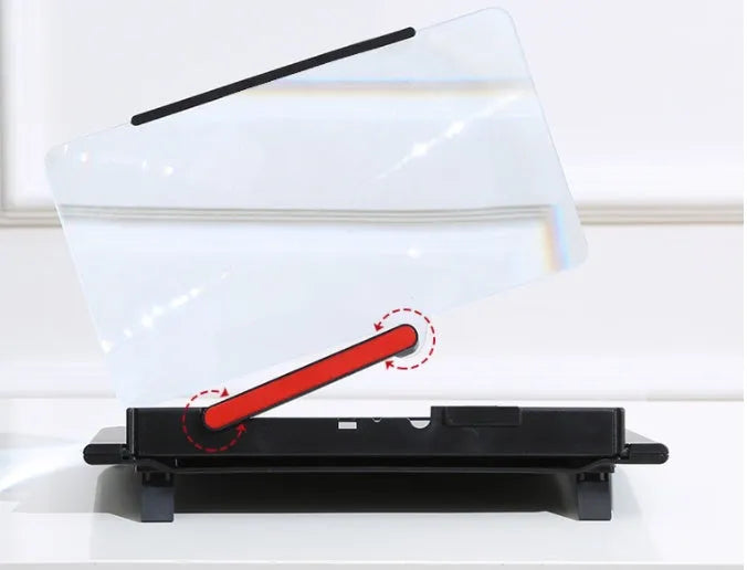 12-inch pull-out horizontal and vertical screen amplifier with blue light reduction and 3D effects using ABS and Fresnel lens construction, measuring 27cm by 18.8cm by 1.8cm with 3-4 times magnification in black or white colour options