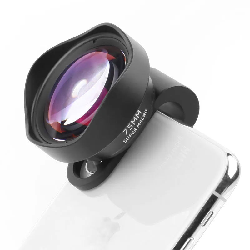 Universal clip-on smartphone macro lens with protective cover and storage bag