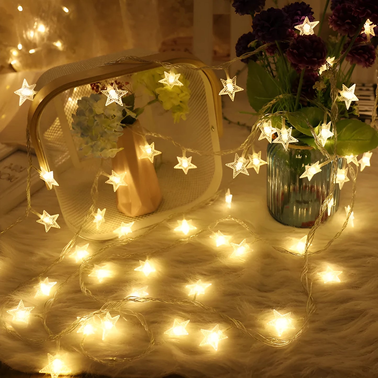 3 metre LED star light string with 20 warm white lights for outdoor festive decoration