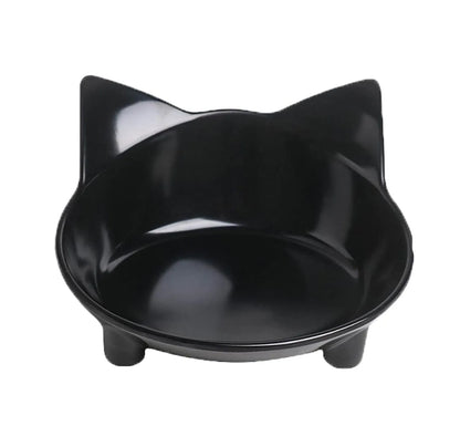 White shallow melamine pet bowl with non-slip black rubber base for cats and small dogs.