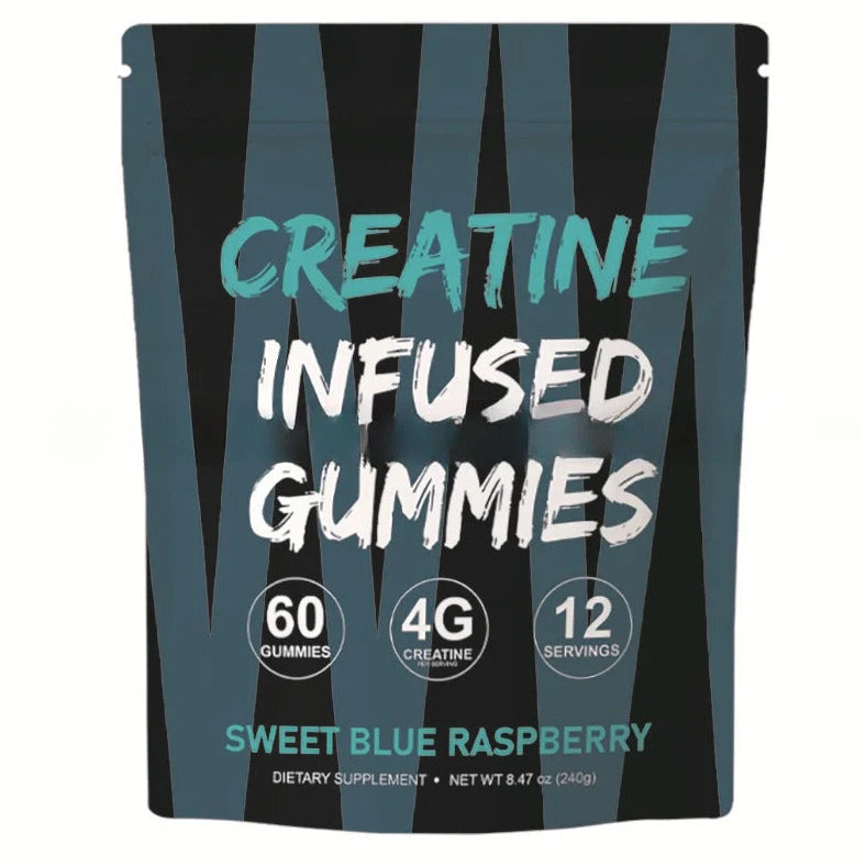 Box of 60 creatine monohydrate gummy nutritional supplements with room temperature storage
