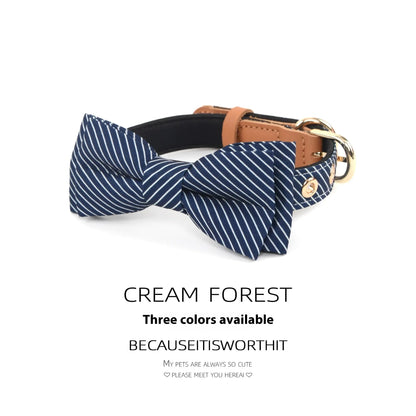 Simple cotton detachable bow dog collar in dark blue, white, or wine red with 2cm rope width