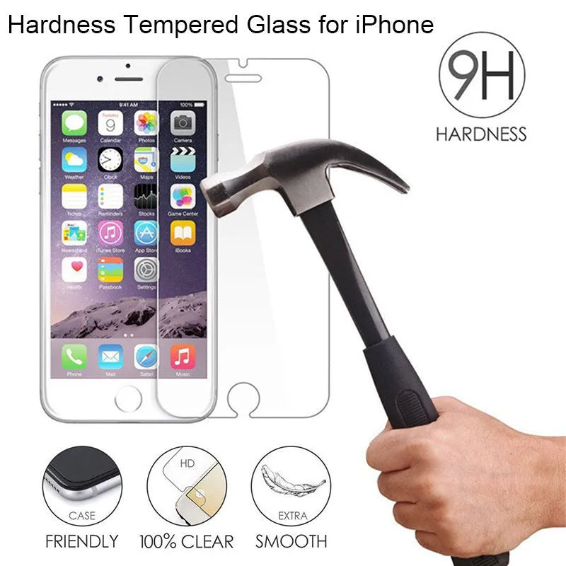Tempered glass screen protector for iPhone on a transparent background.
