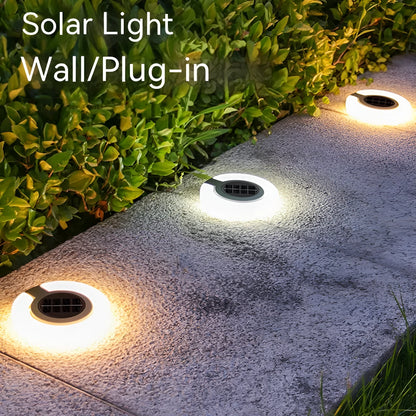 Solar-powered waterproof underground garden light showing its low-profile design and solar panel.