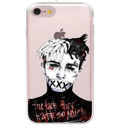 Clear half-wrapped iPhone case with XXTentacion pattern and matte finish.