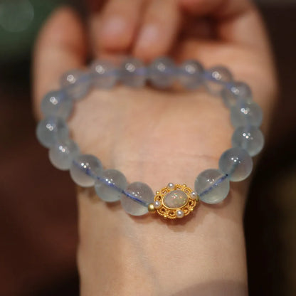 Handmade DIY aquamarine and pink crystal bracelet with Chinese Fox charm for women