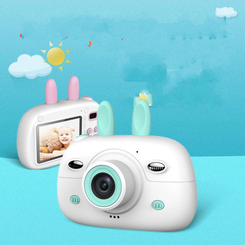 Cartoon rabbit video recorder with dual camera and zero focus lens