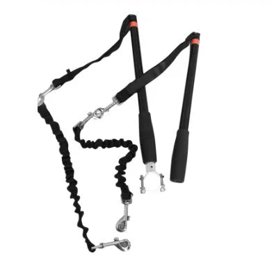 Bicycle walking dog leash with stainless steel rod and black rubber band polyester yarn belt