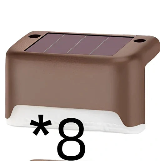 Coffee-coloured solar step light with solar panel, dimensions 78x45x42mm
