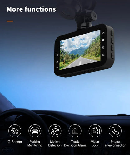 ThiEYE front and rear dash cam system with 3-inch screen showing dual camera views