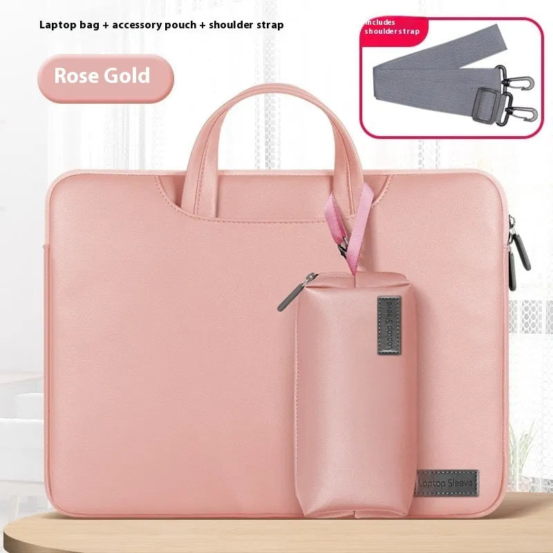 PU leather laptop bag with power bank storage compartment in black, brown, pink or dark grey