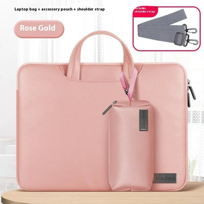PU leather laptop bag with power bank storage compartment in black, brown, pink or dark grey