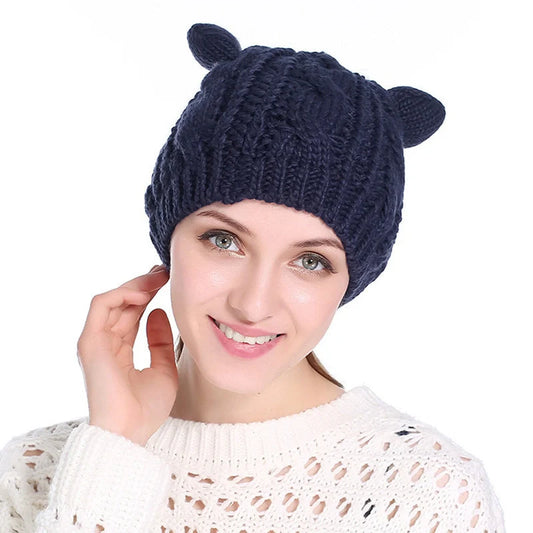 Cosy Cat Ear Knit Beanie in various colours for winter warmth and style