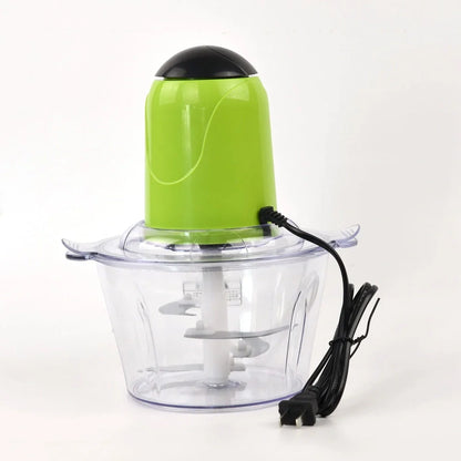 Green 2L electric kitchen chopper with stainless steel blades for mincing food, 200W power, suitable for home use