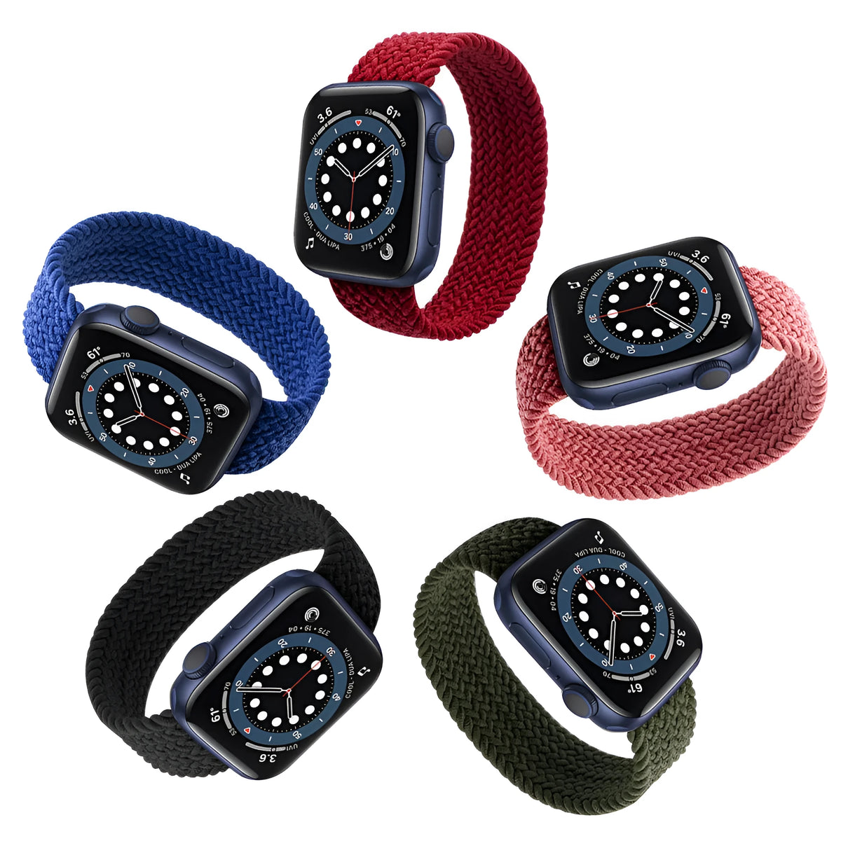 Apple Watch compatible nylon strap with plastic head in five colour options