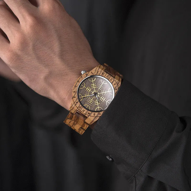 Leisure ebony all wood watch with quartz movement and mineral glass mirror, casual style, four colour options