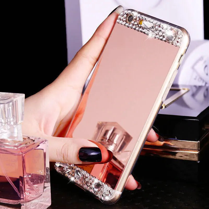 Gold rhinestone silicone back cover case for Huawei P30 Pro phone on a table.