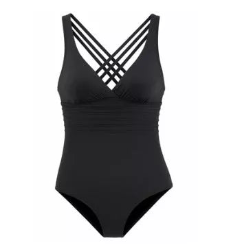 Deep V backless one-piece swimsuit in solid colour with high elasticity and quick-dry fabric