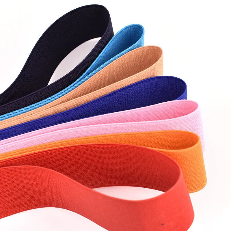 5cm wide fashion colour rubber elastic band in ten colour options on a white background