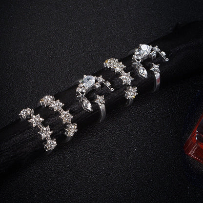 Diamond Set Ring with Star and Moon Crystal Design in Silver