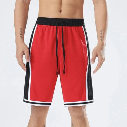 Men's straight-leg polyester sports training shorts in a grey colour, shown on a model.