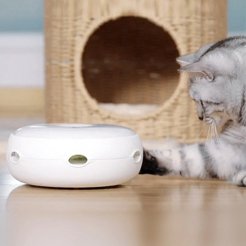 Electric cat toy with automatic donut turntable and feather accessories