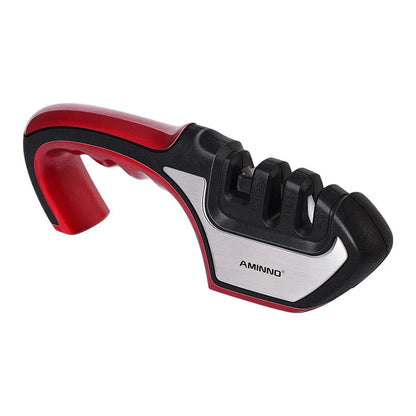 Four-in-one kitchen knife sharpener with 304 stainless steel body and ABS/TPR handle in black colour