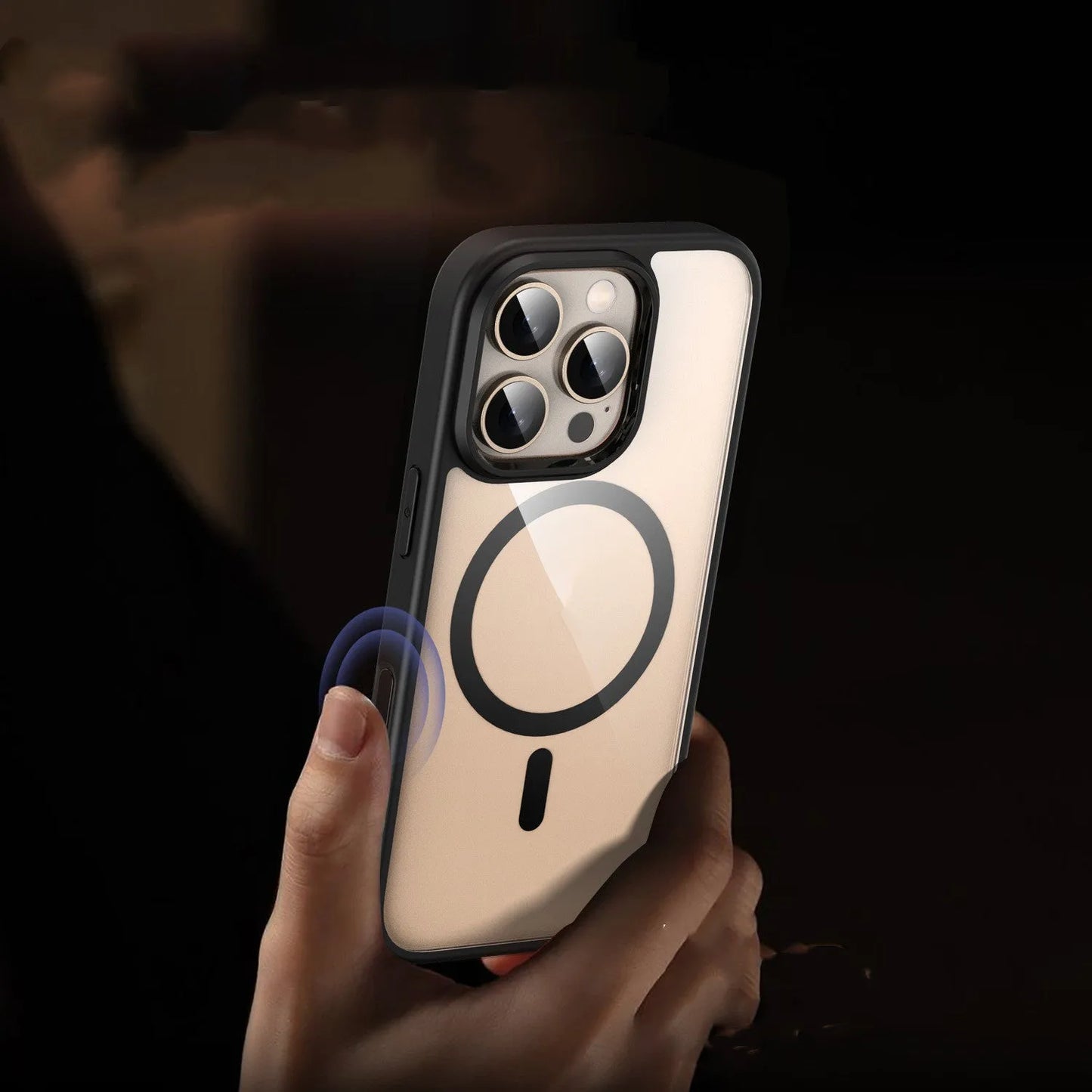 Light colour transparent magnetic protective case for iPhone 16 series phones showing airbag design.