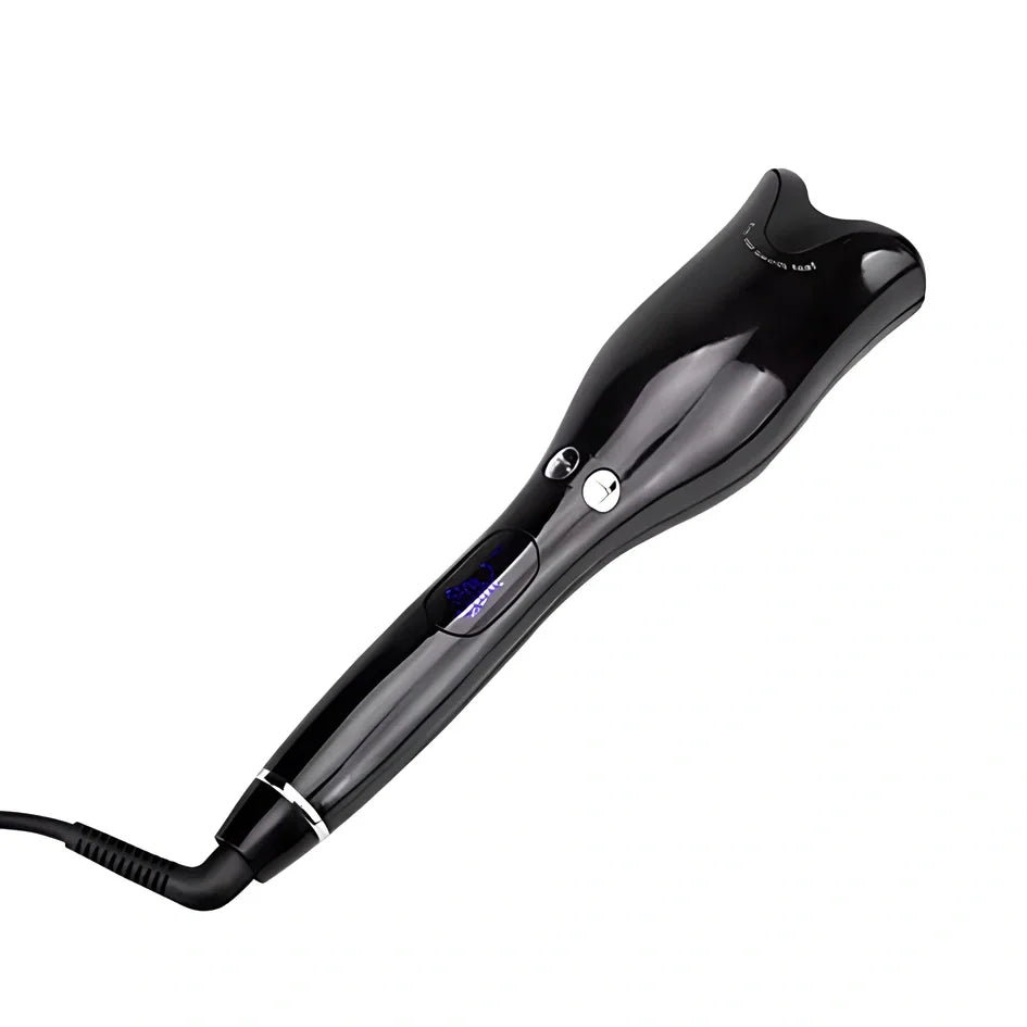 Blue automatic ceramic rotating curling iron with digital display and 2.5 cm barrel for anti-scald curls in 15 seconds