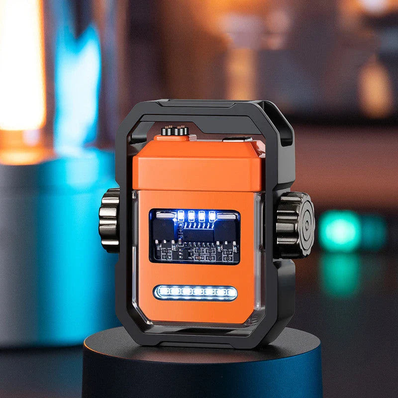 Rechargeable dual-arc windproof lighter with gyroscope decompression mechanism, available in multiple colors