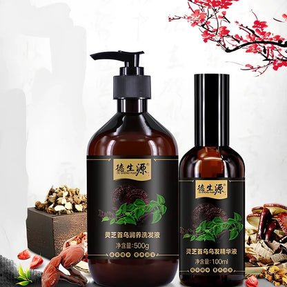 Polygonum multiflorum herbal shampoo bottle with seven botanical extracts for hair moisture and shine