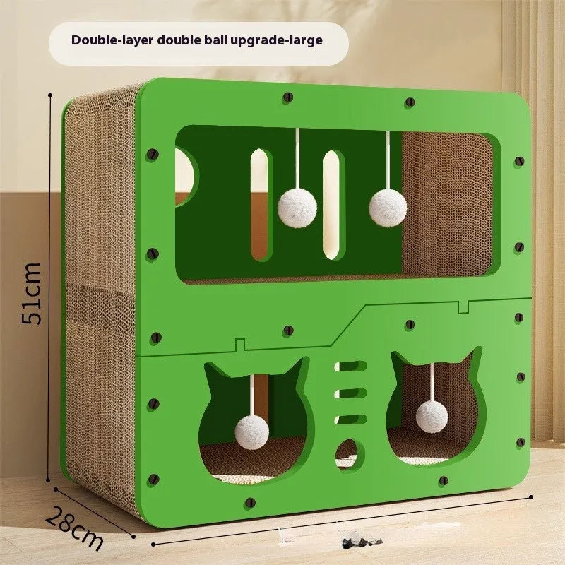 Double layer cat scratching board nest with cat head and owl design options
